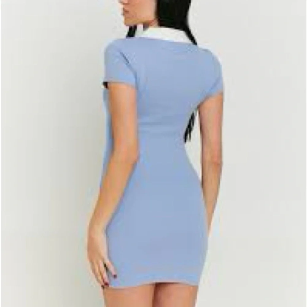Blue Cotton Ribbed Polo Mini Dress M - Picture 2 of 6